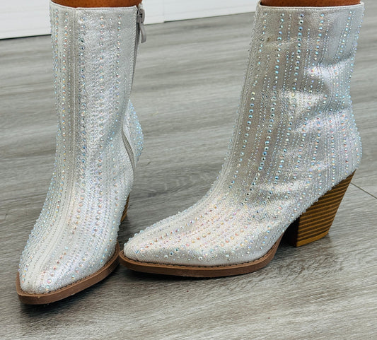 Silver Rhinestone Ankle Boots