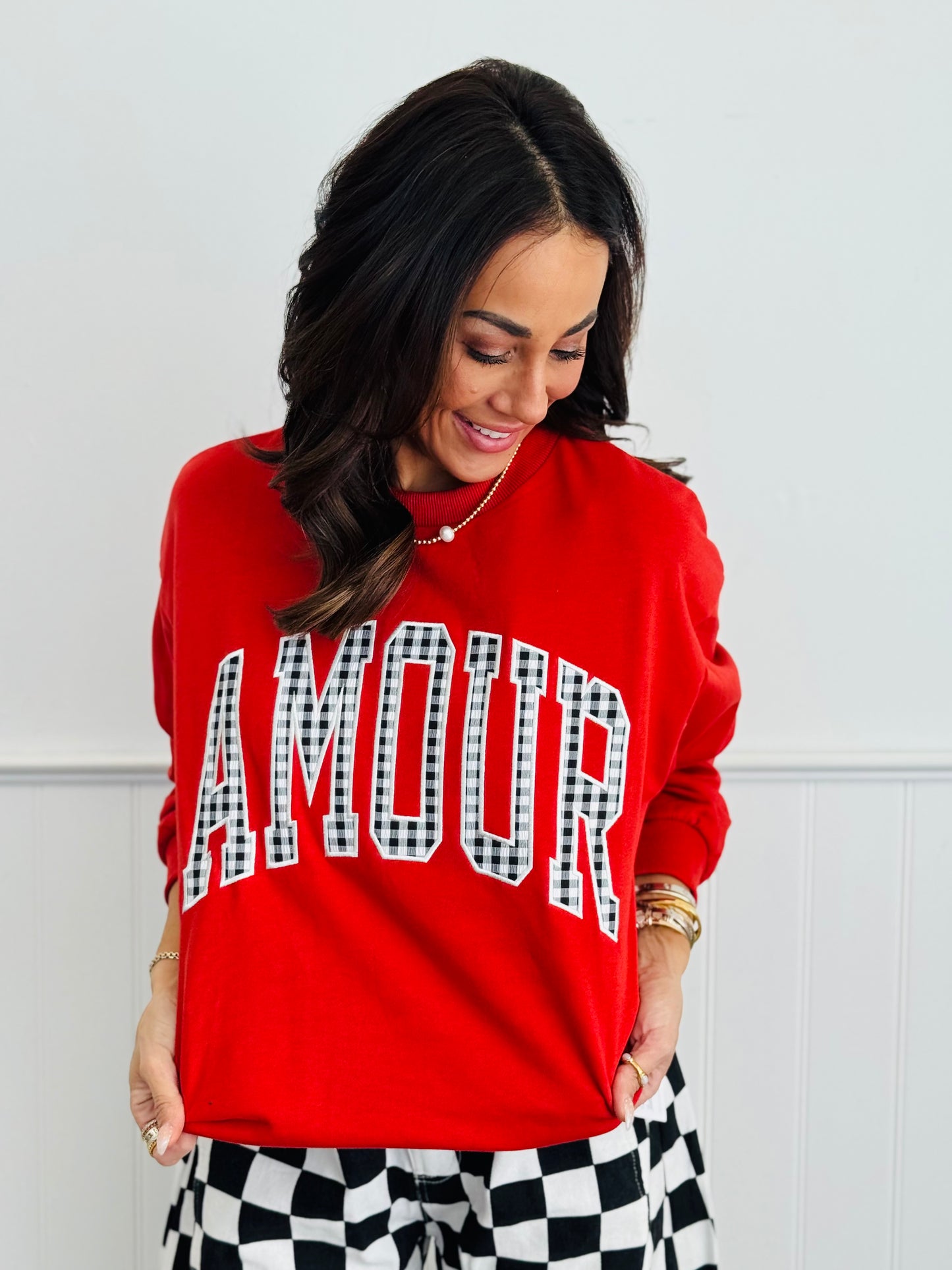 Red Plaid Amour Graphic Sweatshirt (Reg.)