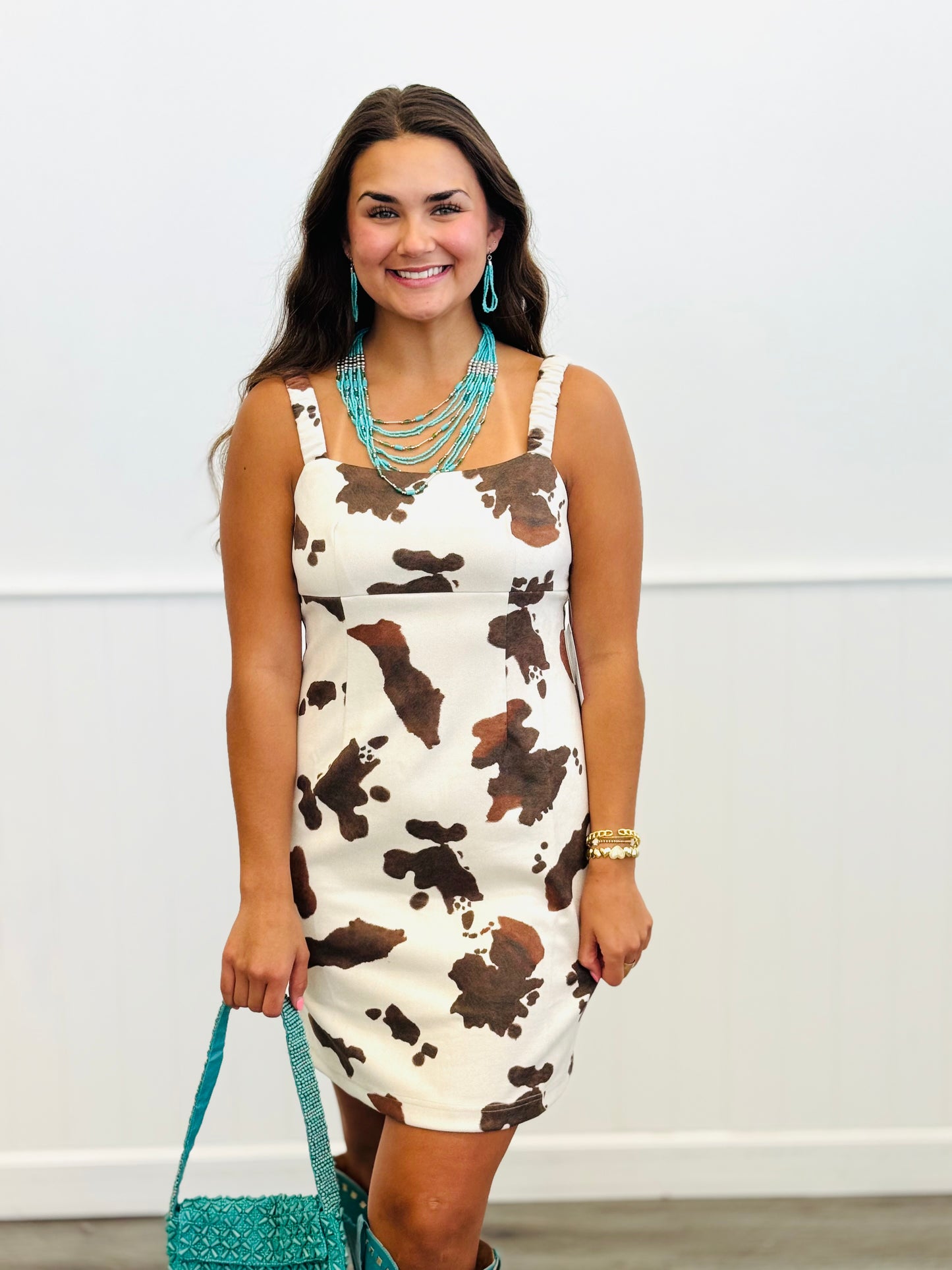 Mocha Cow Print Jumper Dress (Reg.)