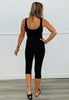Black Ribbed Front Zipper Jumpsuit (Reg.)