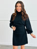 Black Cozy Belted Mini Sweater Dress (Reg.& Plus)