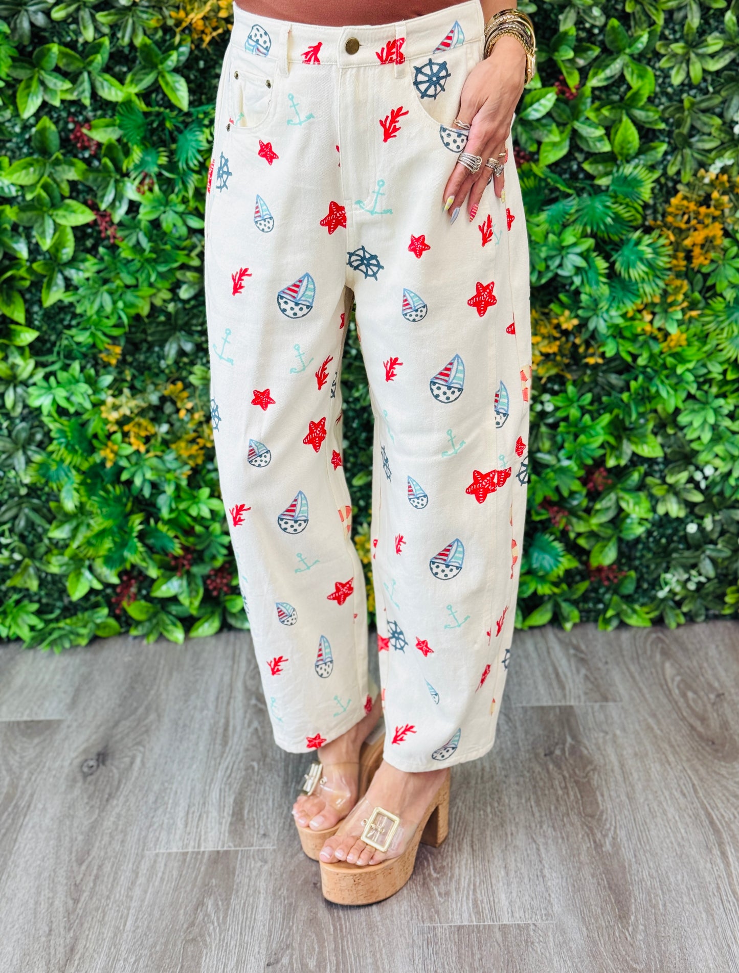 Ivory Denim Marine Life Print Pants (Reg & Plus)