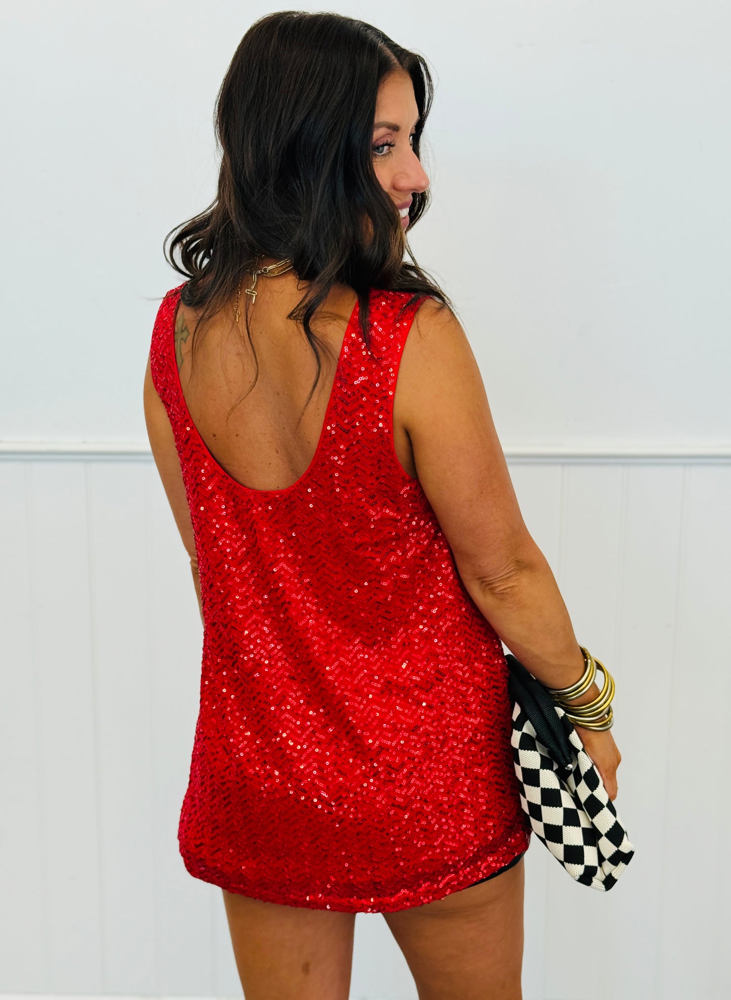 Red Sequin Sleeveless Blouse (Reg. and Plus)