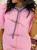 Pink Rhinestone Bow Accent Puff Sleeve Top (Reg.)