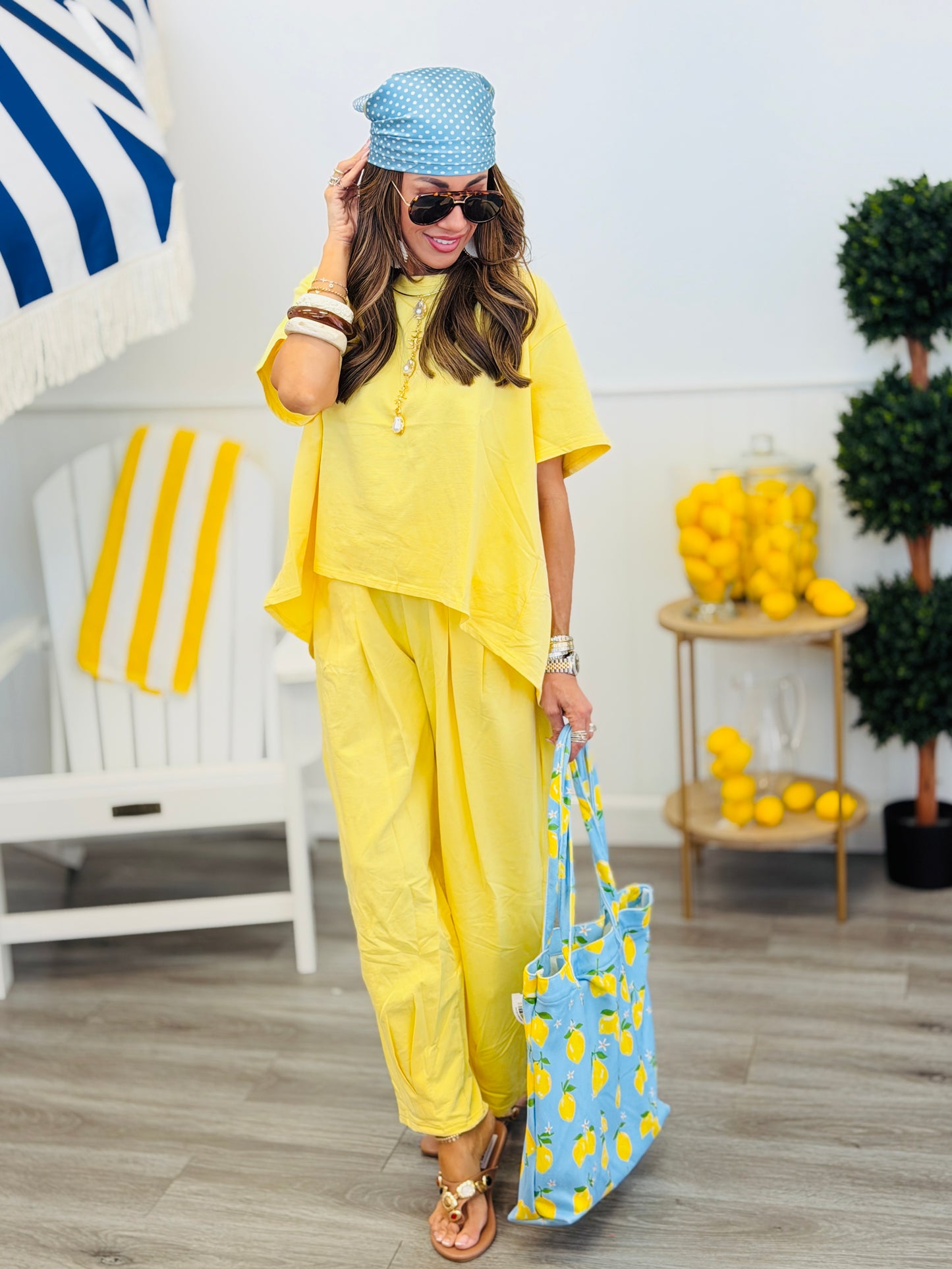 Yellow Garment Washed Top & Pant Set (Reg & Plus )