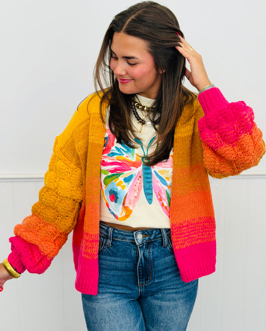 Orange/Fuchsia Comfy Open Front Cardigan (Reg.)