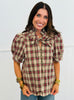 Plaid Tie Neck Puff Sleeve Top (Reg.) - 4 Colors