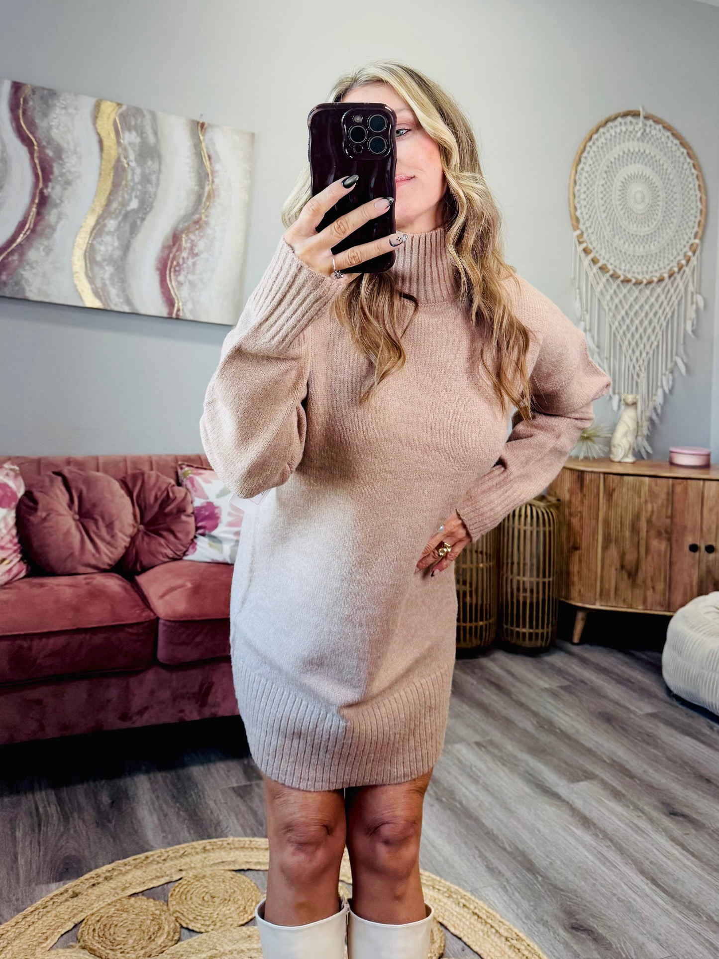 Dark Taupe High Neck Mini Sweater Dress (Reg.)