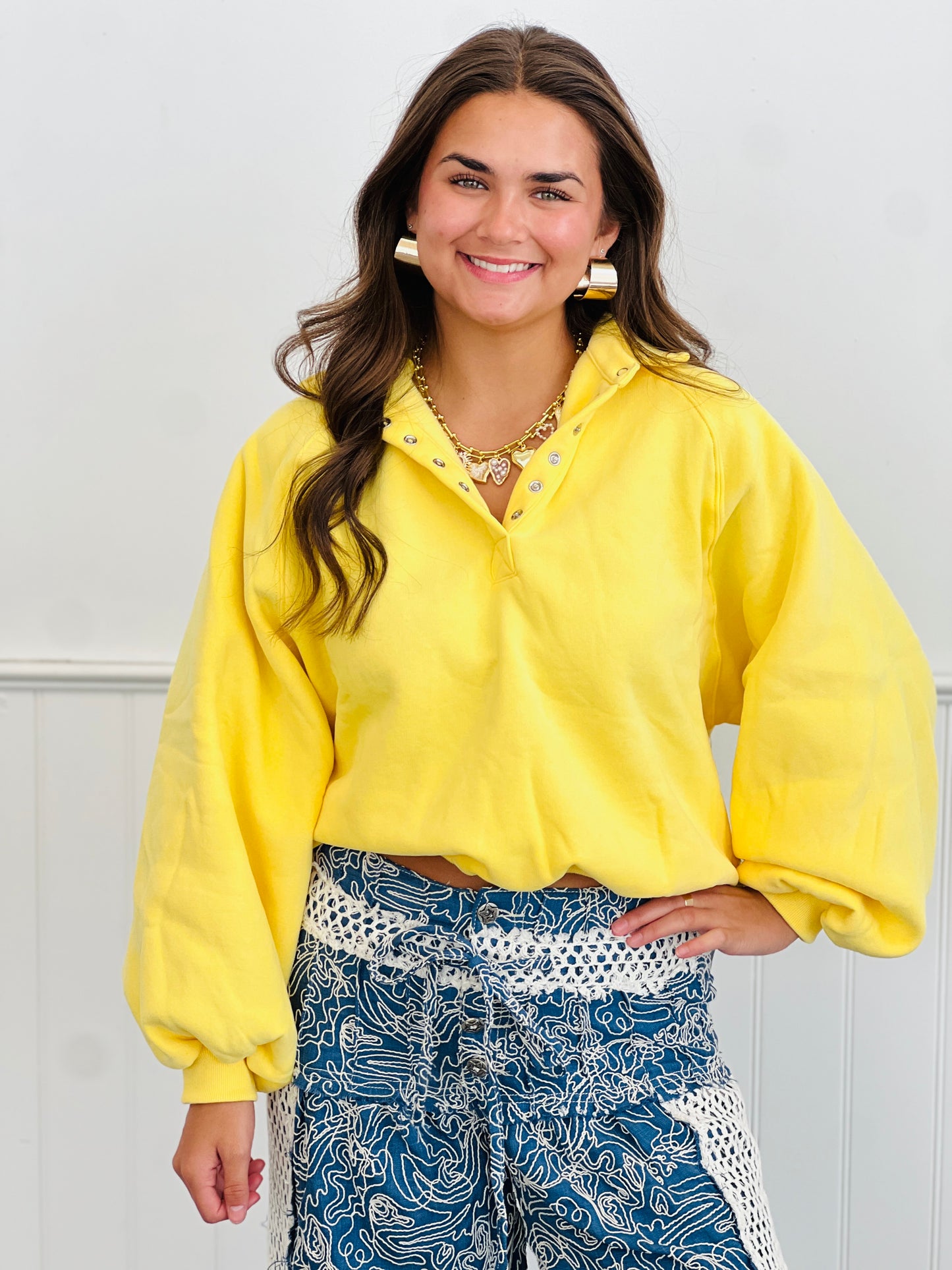 Snap Button Pullover Sweatshirt (Reg.)-2 Colors
