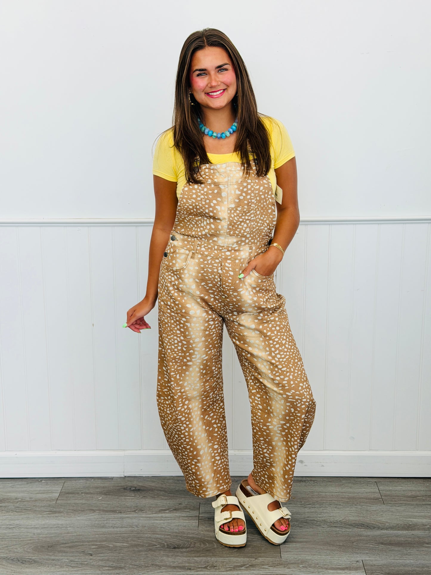 Camel Denim Bambi Print Overalls (Reg.)
