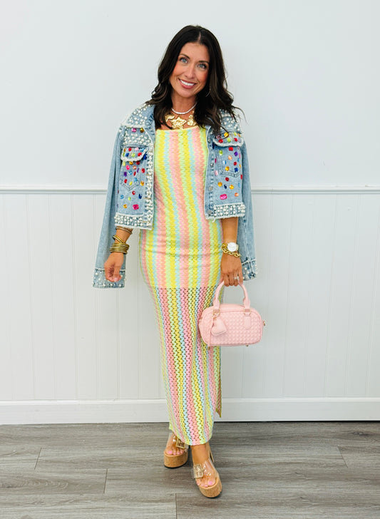 Pastel Semi Sheer Crochet Maxi Dress (Reg.)