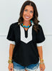 Tiny Dot Contrast Puff Sleeve Top (Reg.) - 2 Colors