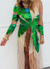 Queen Of Sparkles Rainbow Stripe LS Palm Tree Sheer Coverup Dress (Reg. & Plus)