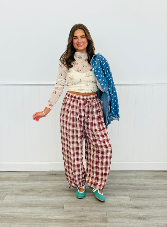 Wine Check Drawstring Lounge Pants (Reg & Plus)