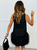 Black Feather Hem Shift Sheer Sleeveless Mini Dress (Reg.)