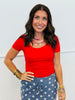 Double Layer Scoop Neck Short Sleeve Top (Reg.) - 10 Colors
