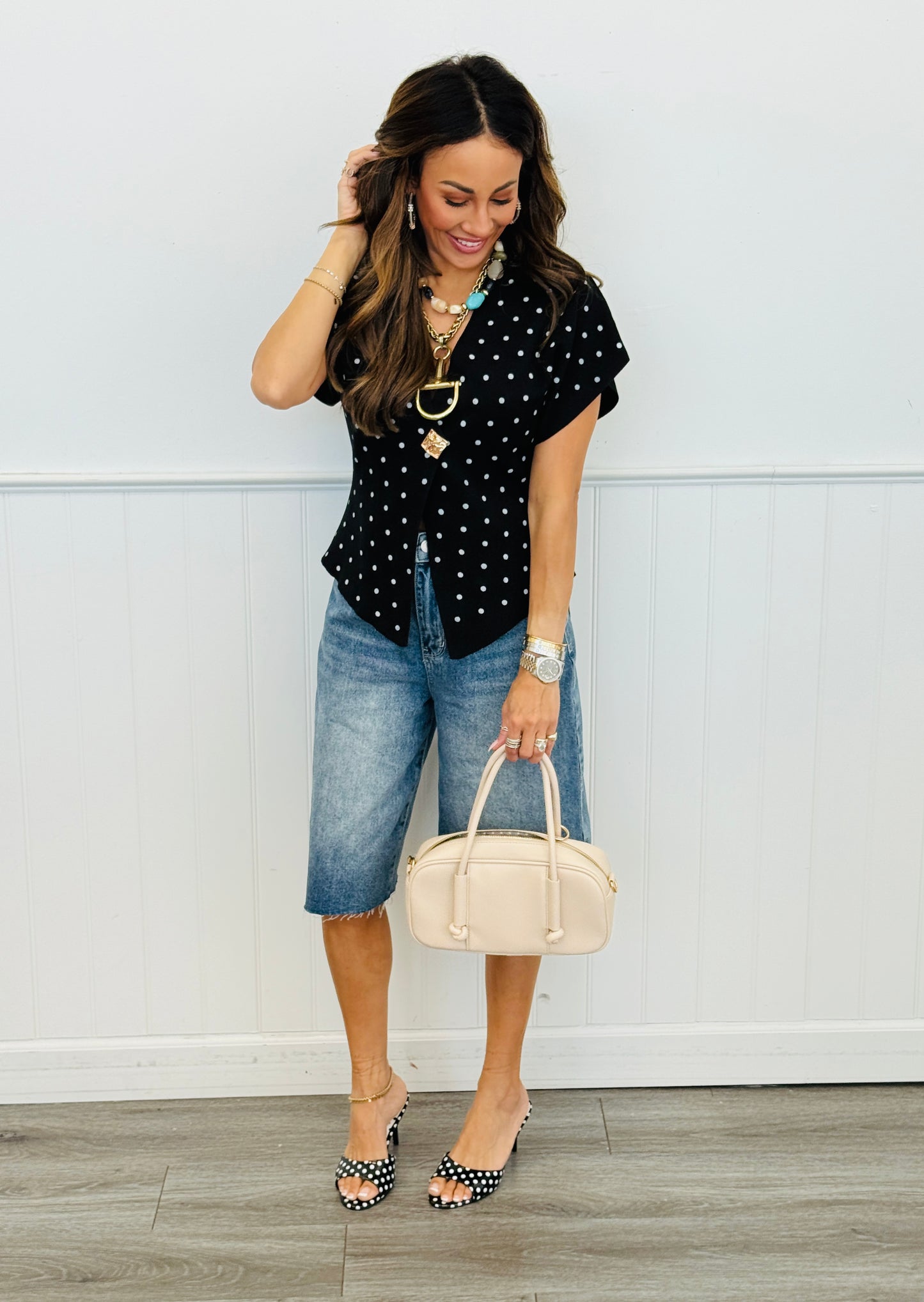 Polka Dot Gold Button Top (Reg.) - 2 Colors