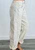 Beige Floral Embroidered Barrel Pants (Reg.)