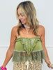 POL Moss Green Gauze Ruffled Lace Cami Top (Reg.)