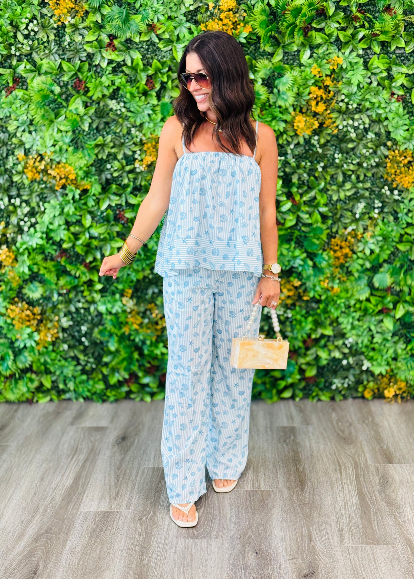Lt Blue Striped Seashell Wide Leg Pants (Reg.)