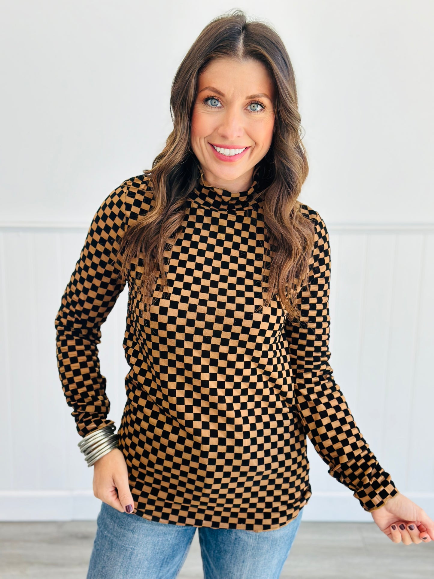 Black/Mocha Checkered Mesh Top (Reg & Plus)