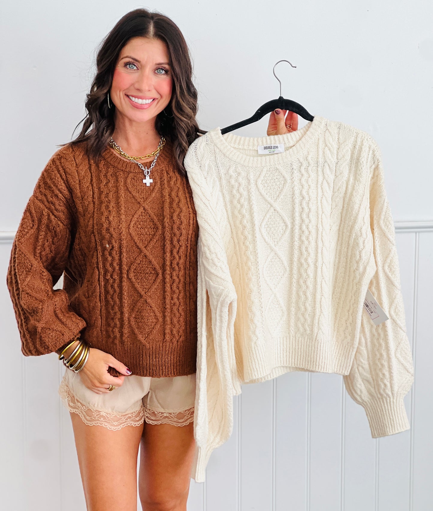 Cable Knit Sweater (Reg.) - 2 Colors