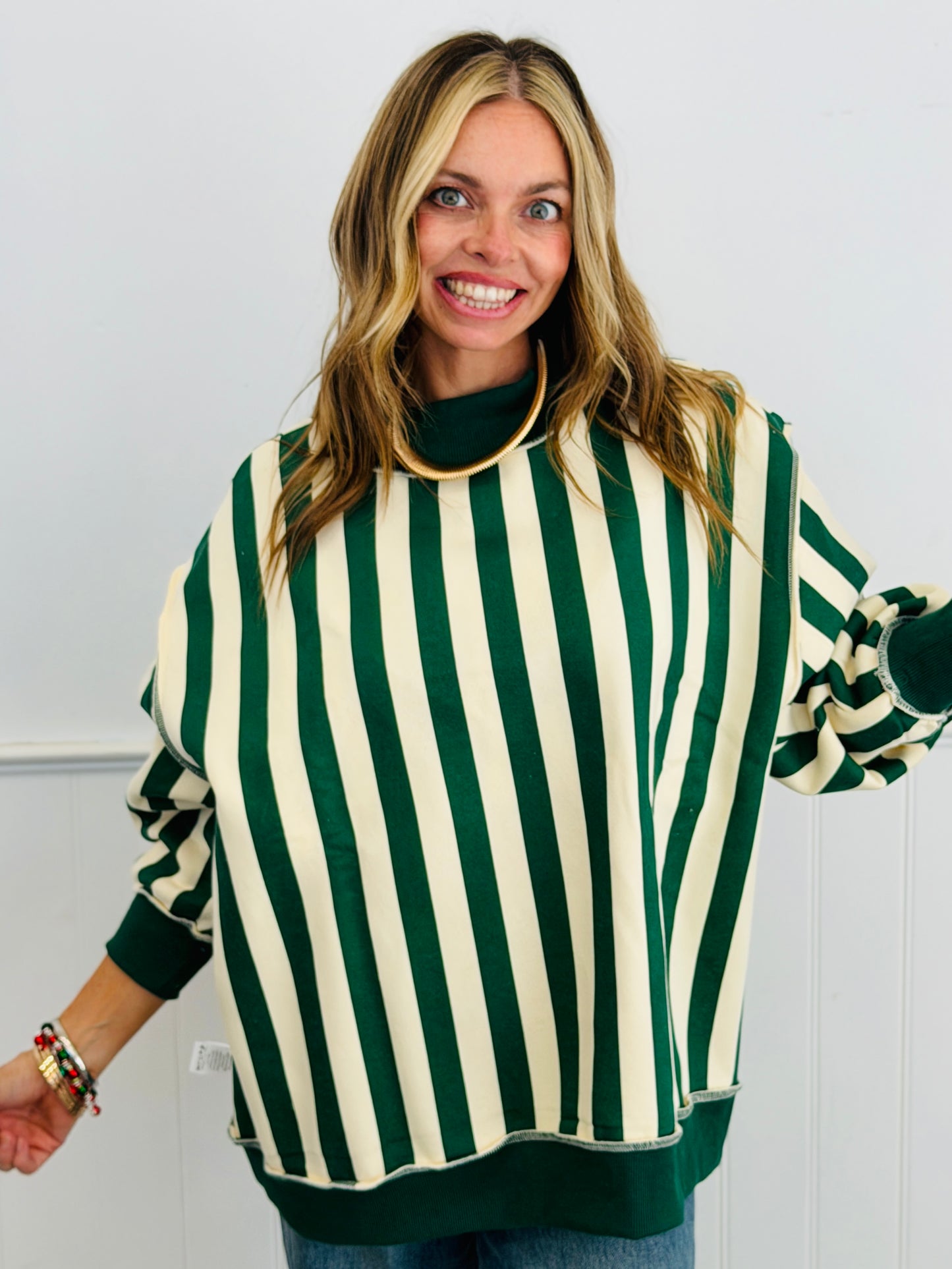 Hunter/Ivory Merry or Stripe Reversible Sweatshirt (Reg.)