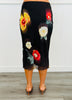 Black/Red Floral Mesh Midi Skirt (Reg. and Plus)