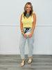 Dusty Blue Striped Grommet Waist Tie Barrel Pants (Reg. and Plus)