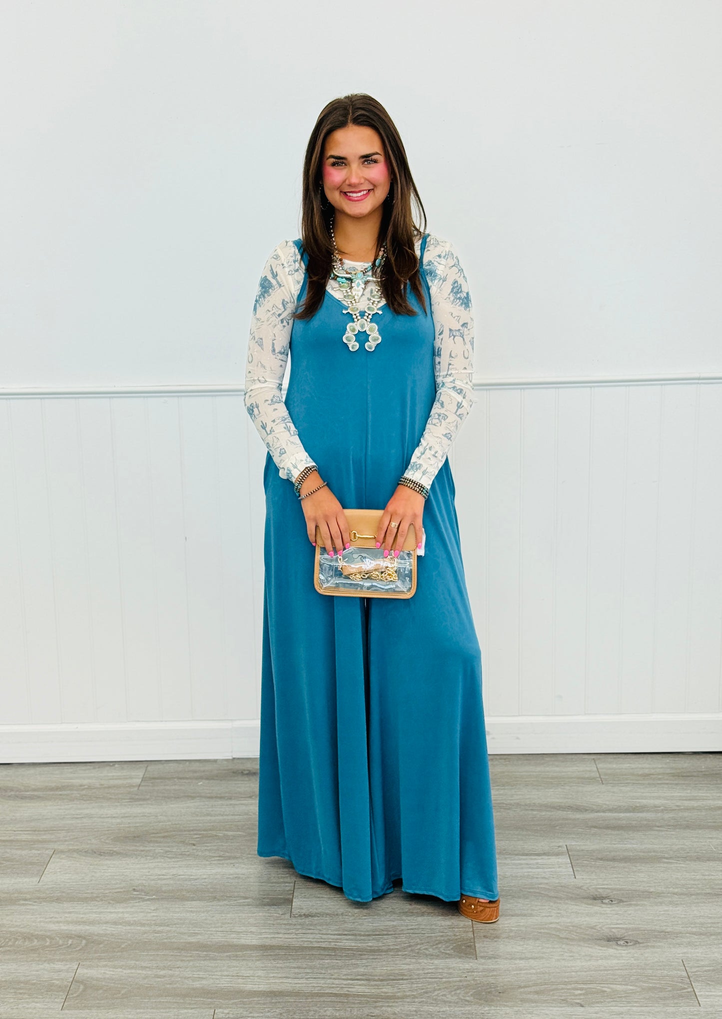 Blue Old West Rhinestone Mesh Top (Reg. and Plus)