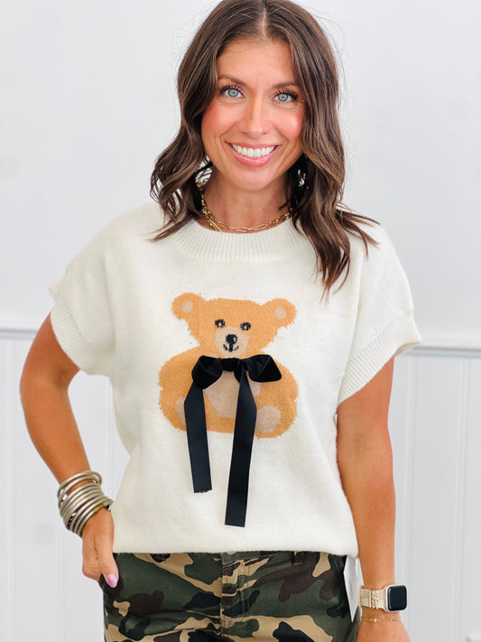 Ivory Teddy Bear With Ribbon Sweater Top (Reg.)