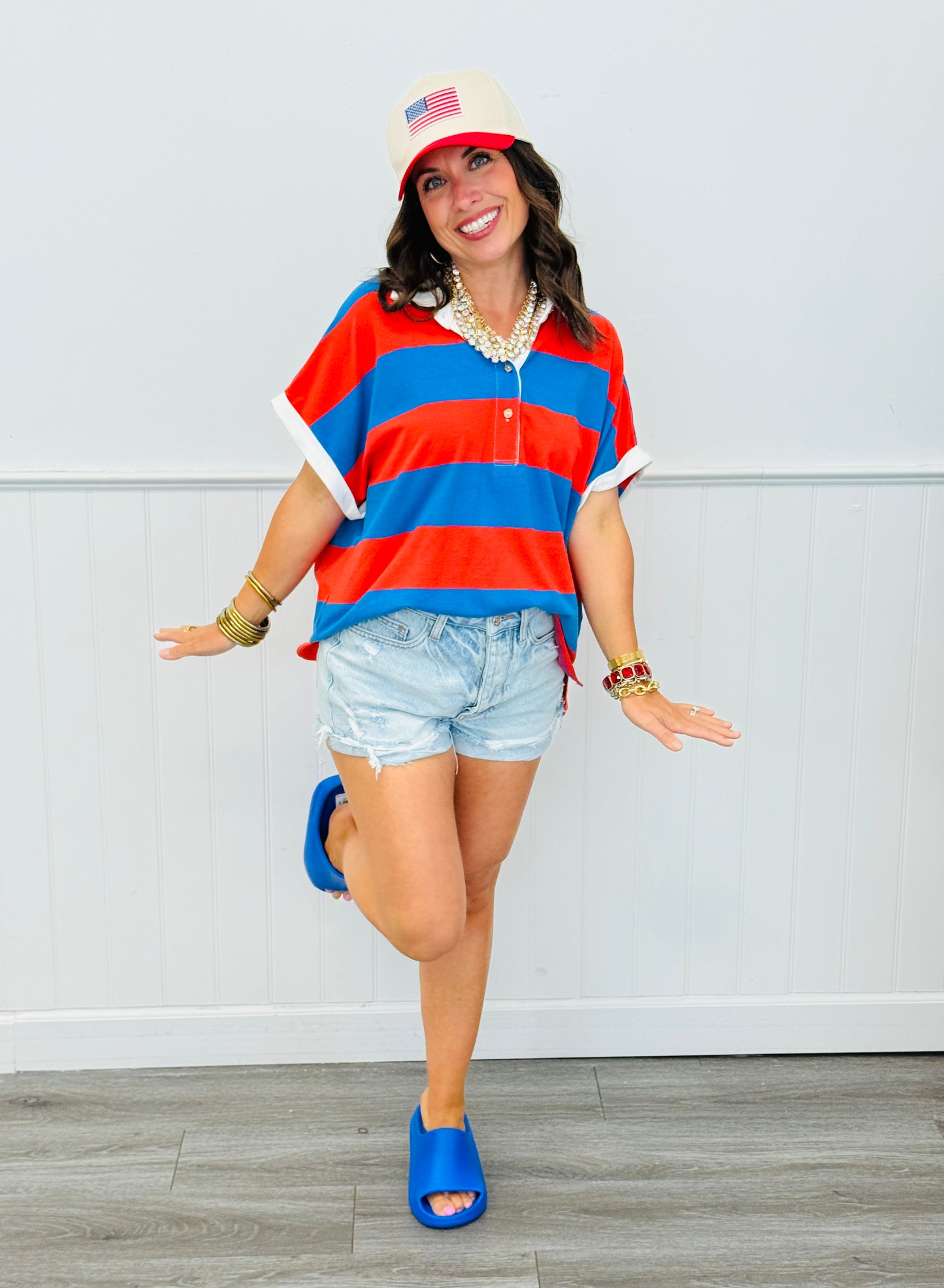 Blue/Orange Striped Rugby Polo Top (Reg & Plus)