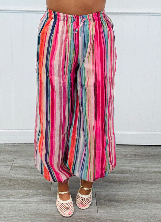 Red/Pink Multi Striped Balloon Pants (Reg.)