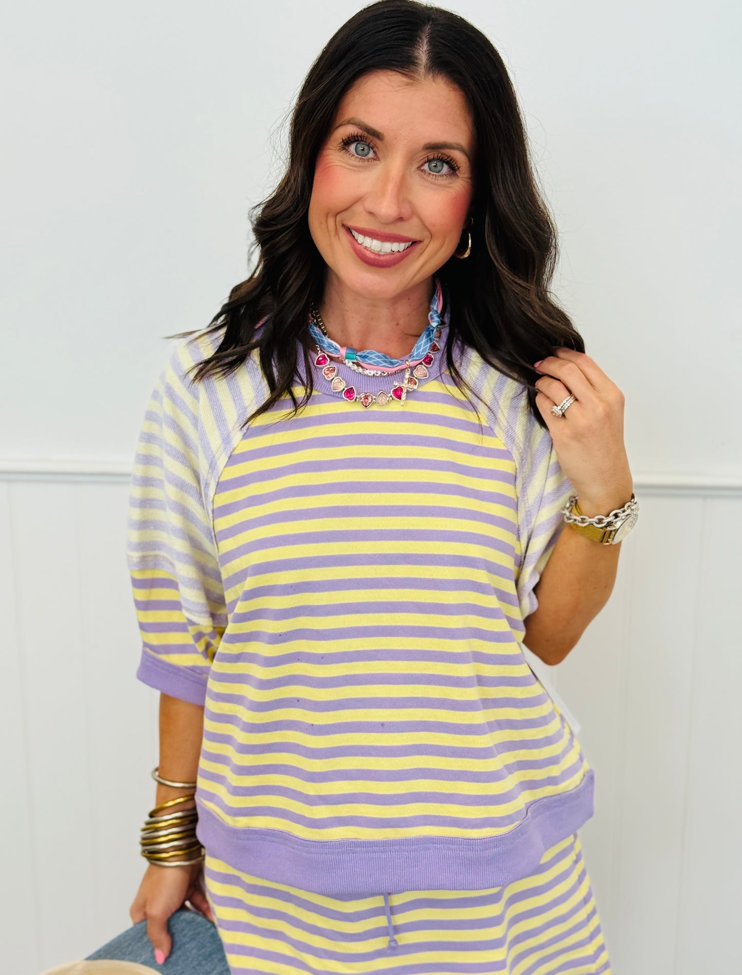 Lavender/Yellow Striped Half Sleeve Sweatshirt (Reg.)
