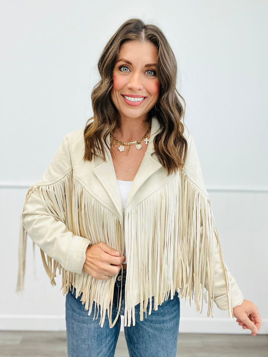 Taupe Faux Suede Fringe Jacket (Reg)