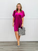 Fuchsia Gathered V-Neck Velvet Mini Dress (Reg. and Plus)