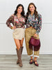 Brown/Red Floral Print Satin Blouse (Reg. and Plus)