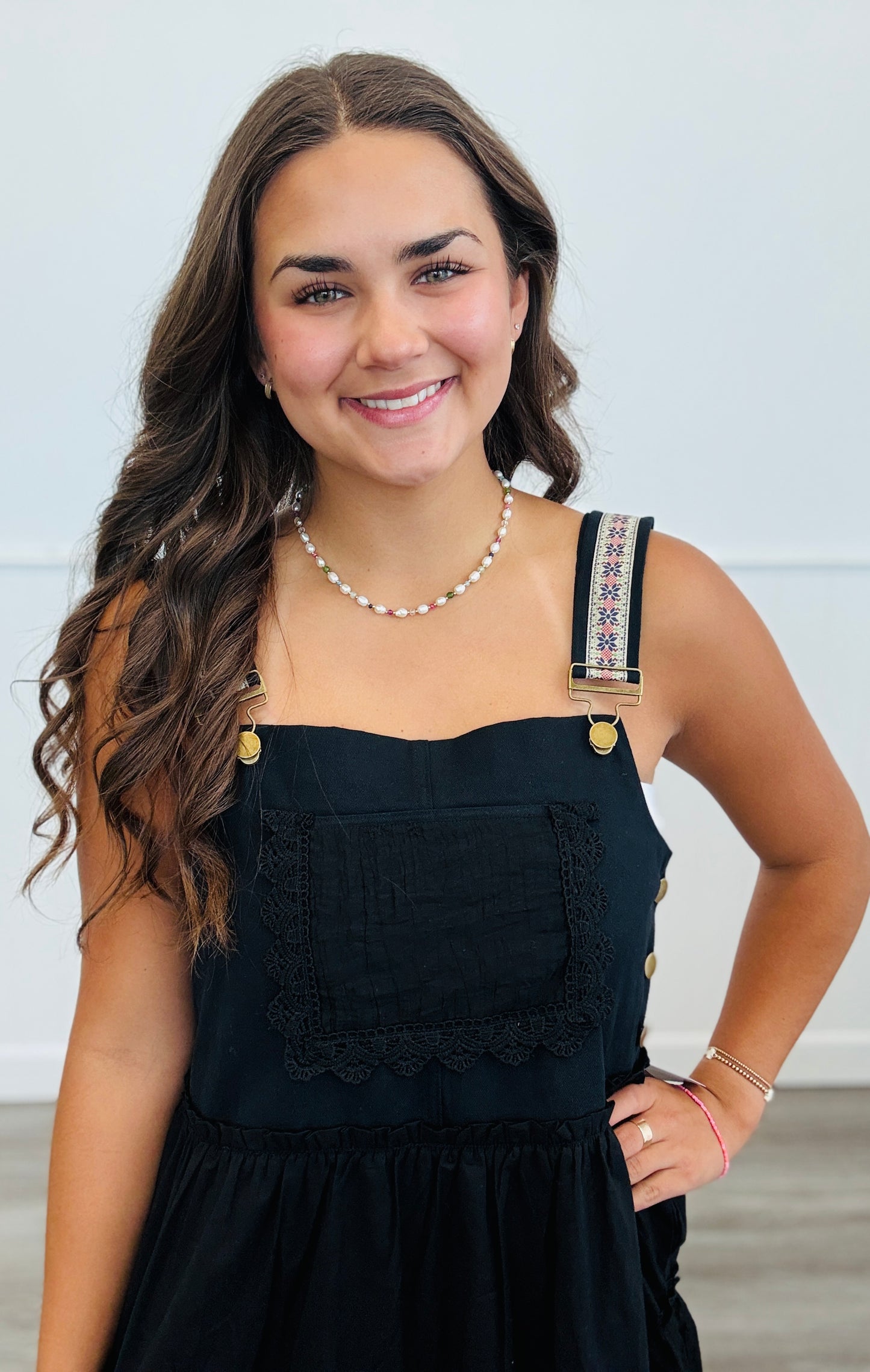 Black Embroidered Lace Pinafore Midi Dress (Reg & Plus)