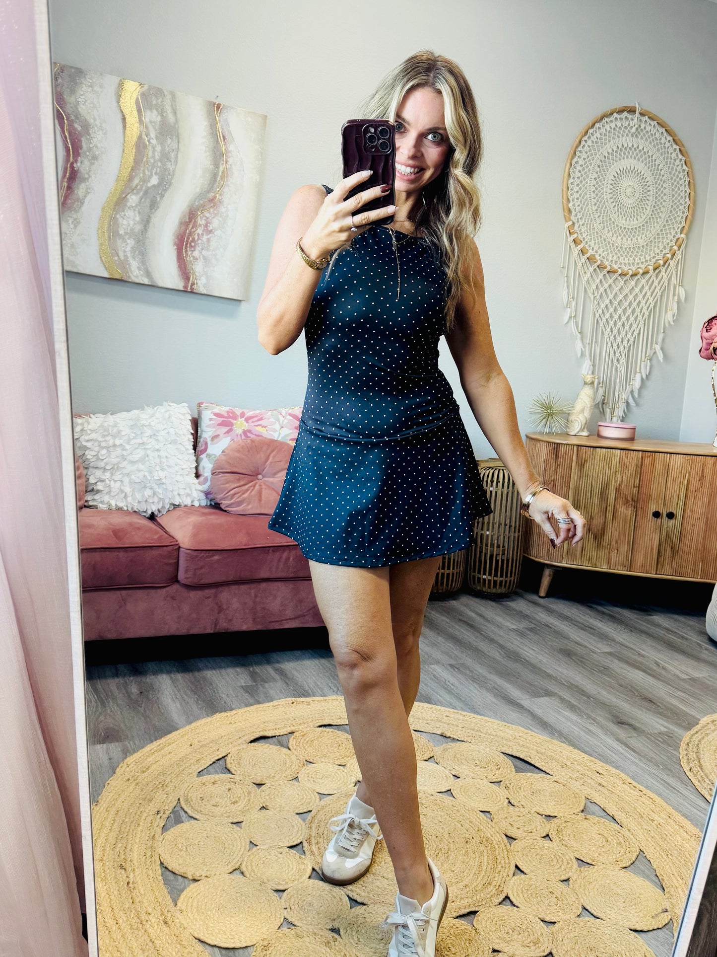 Black Polka Dot Drop Waist Mini Skort Dress (Reg.)