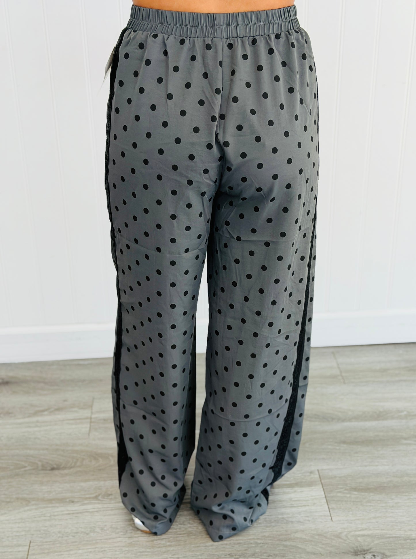 Charcoal Polka Dot Side Stripe Pants (Reg & Plus)