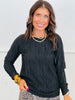 Black Solid Crinkle Knit Top (Reg. & Plus)