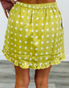 Chartreuse Polka Dot Ruffle Hem Mini Skort (Reg.)
