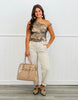 Olive Floral One Shoulder Fitted Top (Reg.)