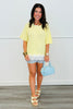 Yellow Lace Hem Fuzzy Sweater Top (One Size)