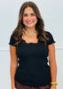 Black Lace Trim Short Sleeve Top (Reg. and Plus)