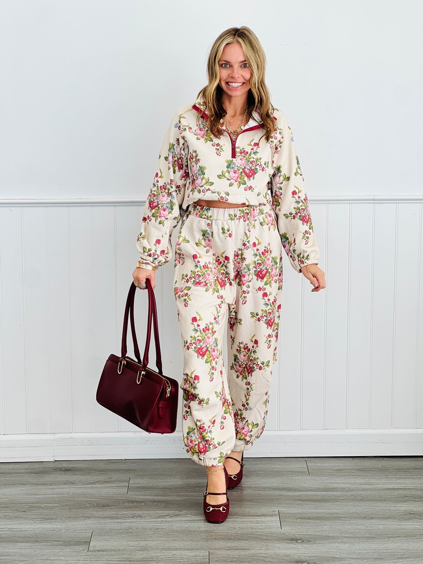 Ivory Floral Top & Jogger Pants Set (Reg & Plus)