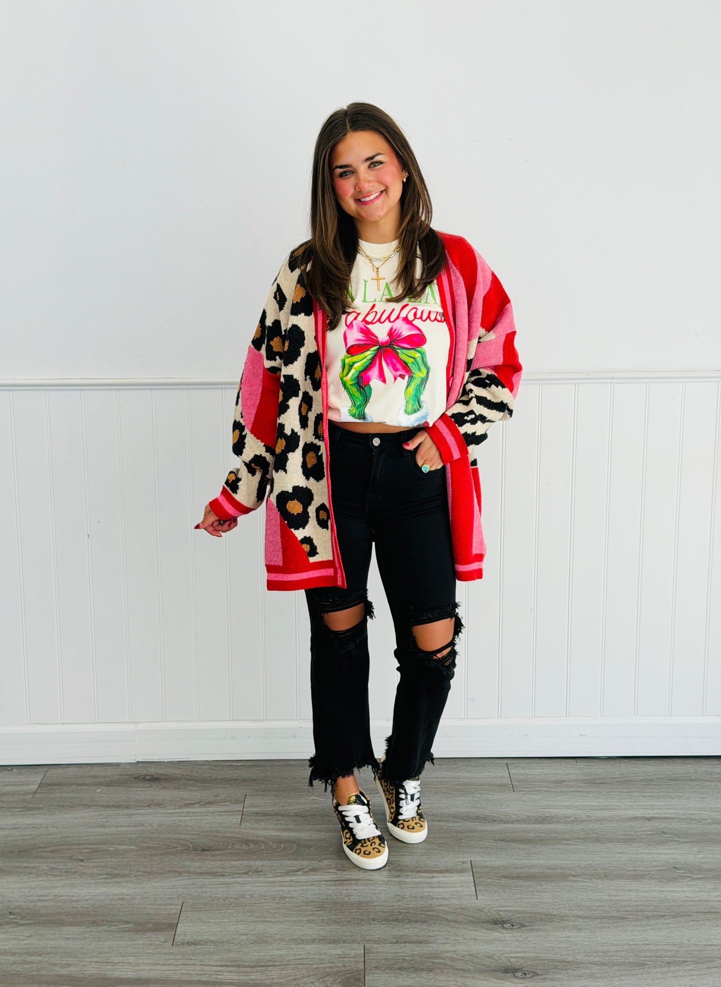 Pink/Red Leopard & Zebra Sweater Cardigan (Reg & Plus)