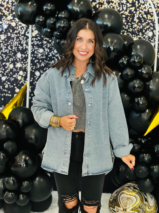 Denim Rhinestone Shacket (Reg.)