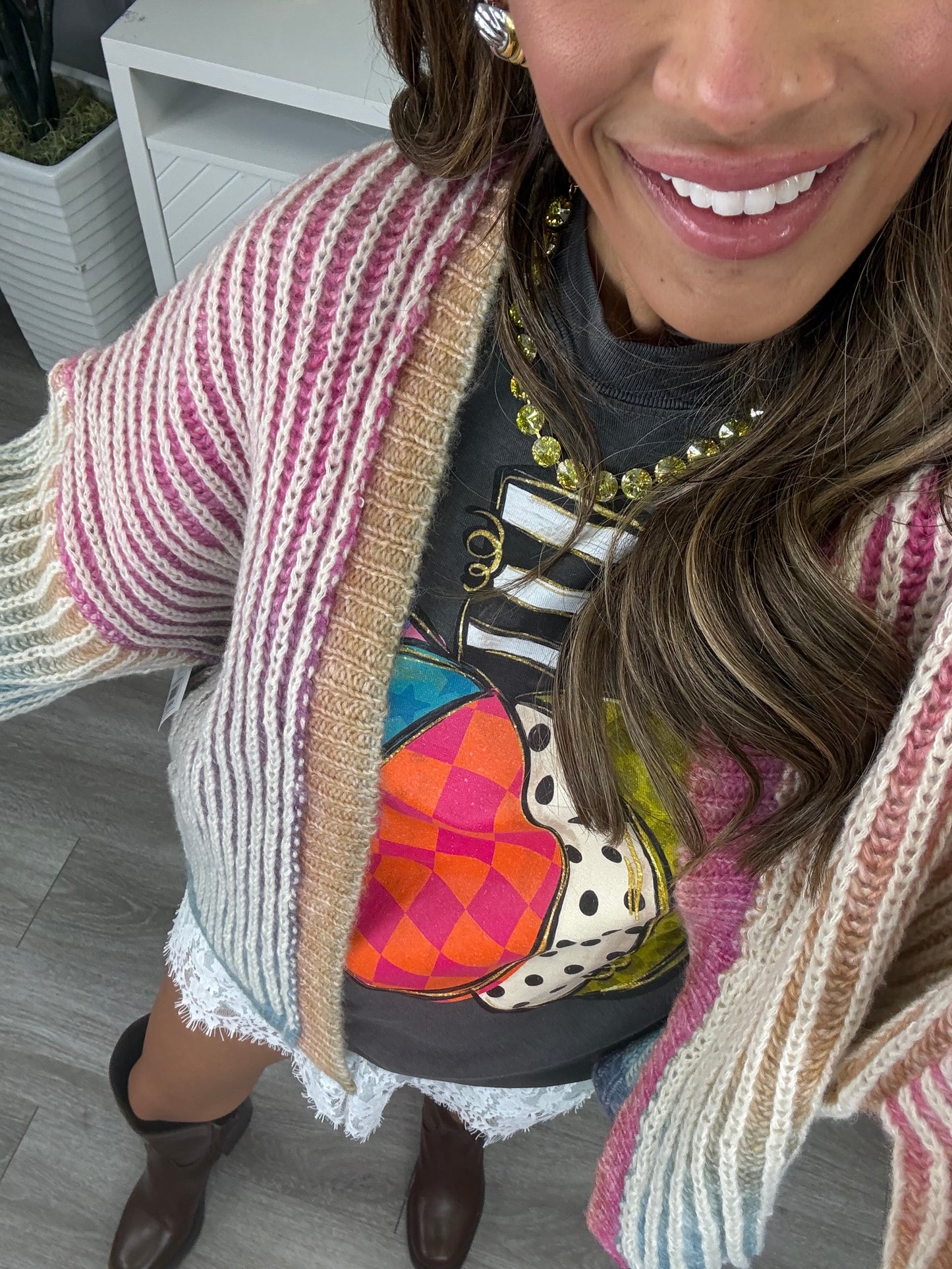 Rainbow Open Front Cardigan (Reg & Plus)