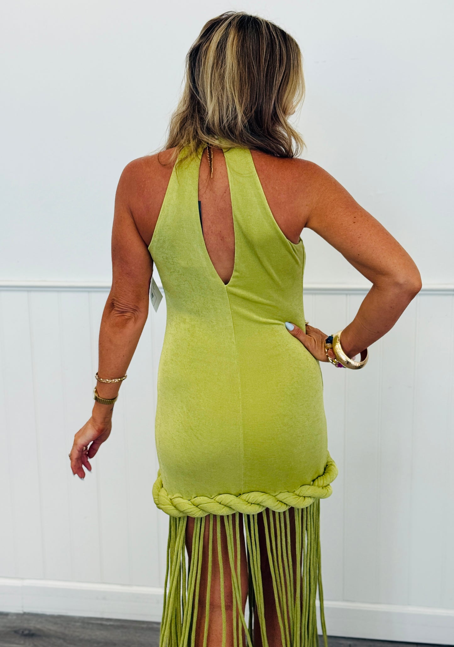 Green Halter Neck Twist Fringe Maxi Dress (Reg.)